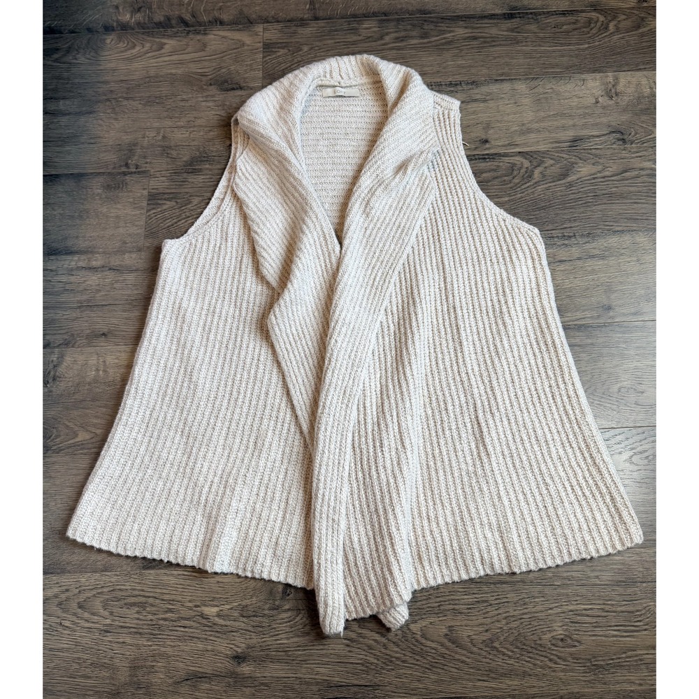 Womens LOFT sleeveless sweater draped vest oatmeal knit shawl cozy size M/L